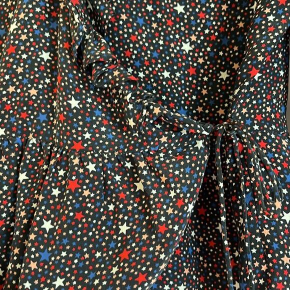 Madewell 100% Silk Ruffle Hem Wrap Top Size S Starry Night Boho Whimsigoth - Picture 3 of 10
